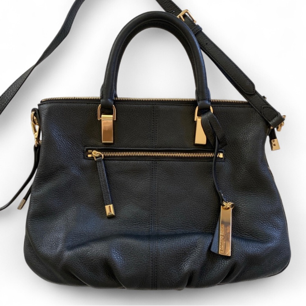 Vince Camuto Black Leather Satchel with Gold Hardware
